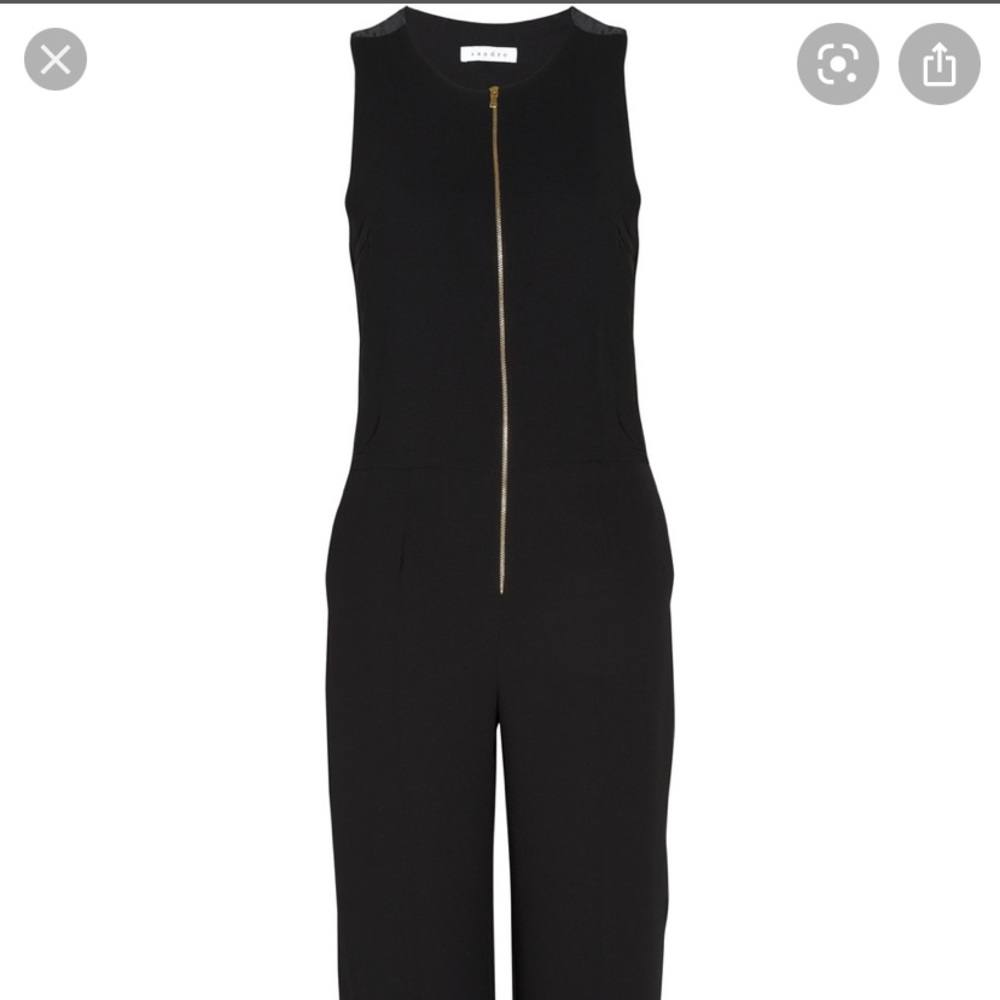 Sandro wide leg jumpsuit gold zip tuxedo stripe detail glam dressy parisian